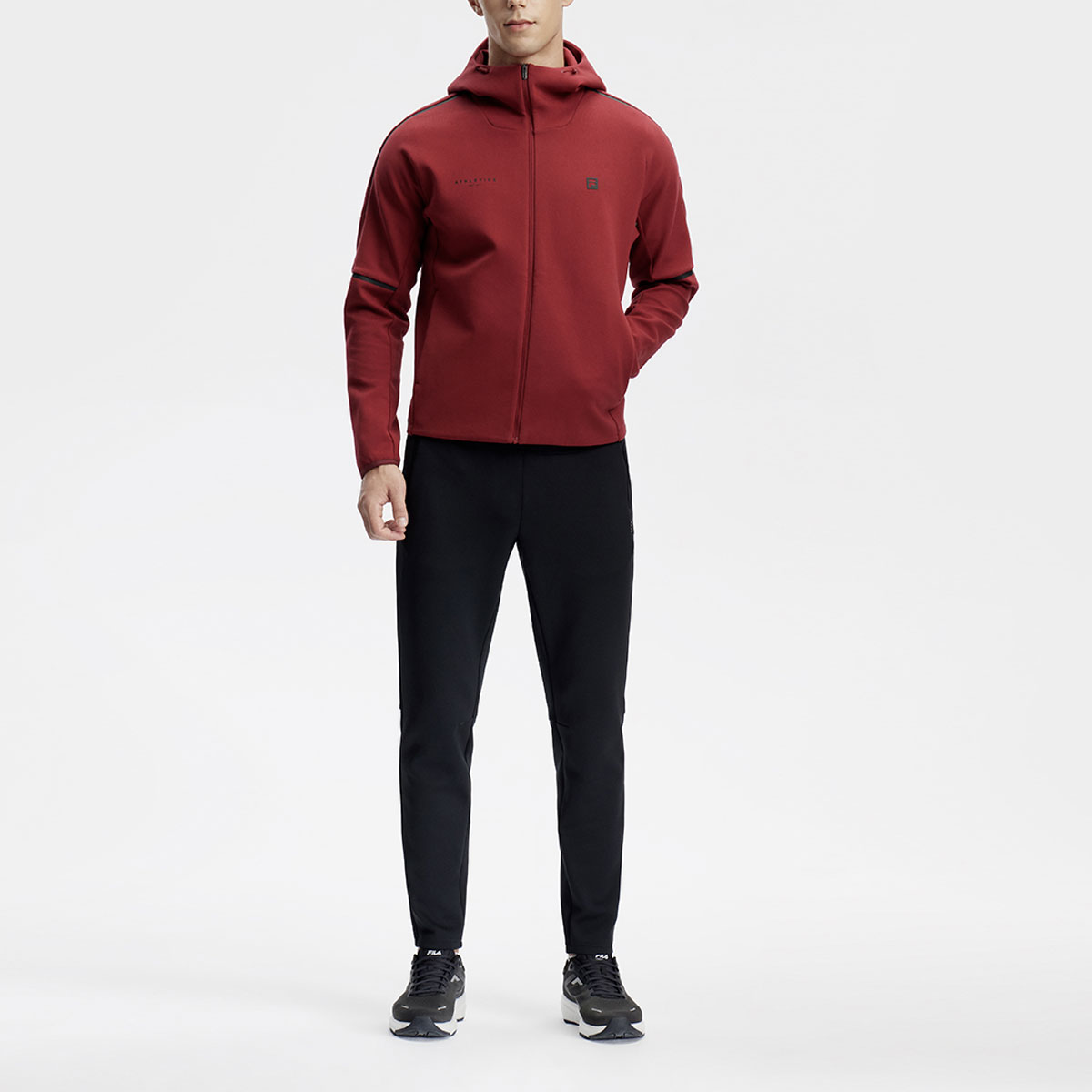 FILA Rust Red Solid Color Knit Hoodie Jacket for Fitness A11M411506F-RD 圖 7