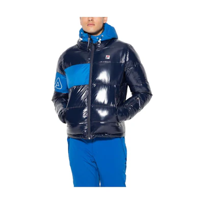 FILA Saul Puffer Jacket Colorblock Hooded Zip Coat Blue 6100000