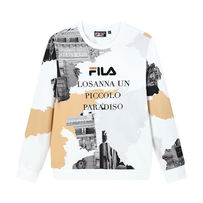 FILA Scenic Colorblock Print Crewneck Knit Sweatshirt White () F11M138251F-ZA