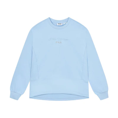 FILA Sky Blue Knit Pullover Letter Crewneck Casual Sweatshirt F11W334204F-LB