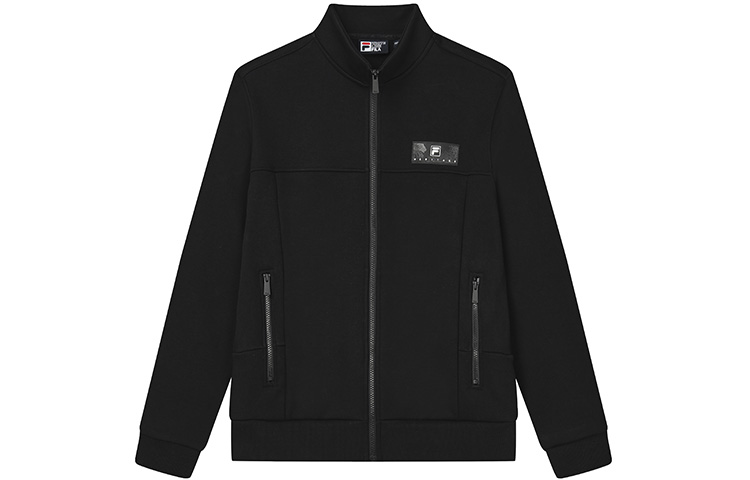 FILA Solid Black Fleece-Lined Stand Collar Long Sleeve Jacket F11M248502F-BK
