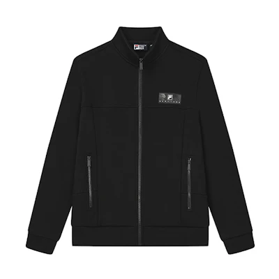 FILA Solid Black Fleece-Lined Stand Collar Long Sleeve Jacket F11M248502F-BK