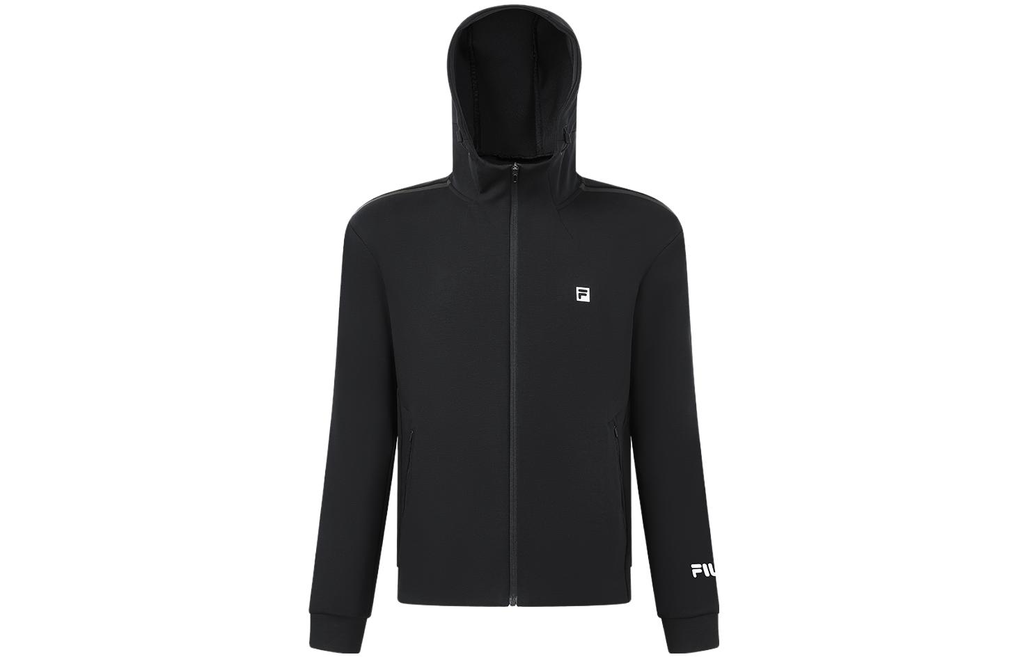 FILA Solid Black Knit Hoodie Jacket for Fitness A11M331503A-BK