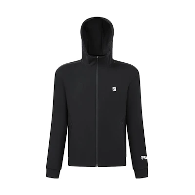 FILA Solid Black Knit Hoodie Jacket for Fitness A11M331503A-BK