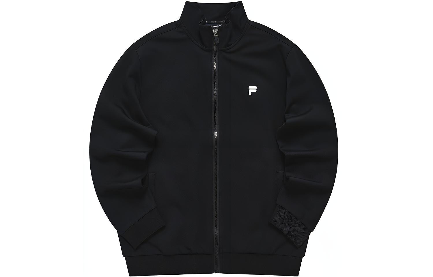 FILA Solid Black Knit Jacket with Logo and Stand Collar Long Sleeves T11M243501FBK
