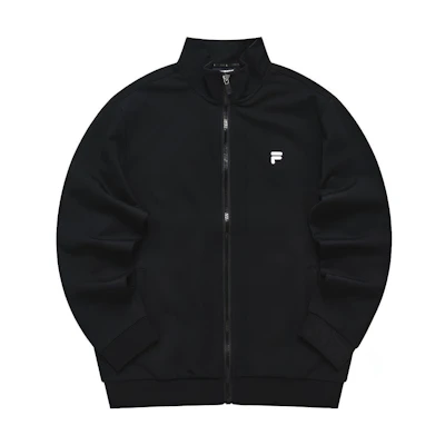 FILA Solid Black Knit Jacket with Logo and Stand Collar Long Sleeves T11M243501FBK