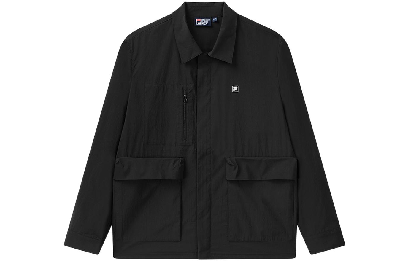 FILA Solid Black Lightweight Jacket with Pocket Design for Men F11M118708F-BK