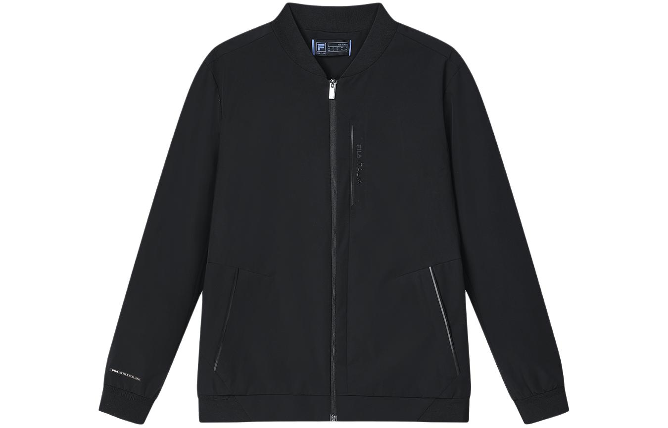 FILA Solid Color Baseball Collar Woven Jacket in Black F11M412708F-BK