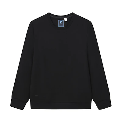 FILA Solid Color Crewneck Pullover Sweatshirt in Pure Black F11M142203F-BK