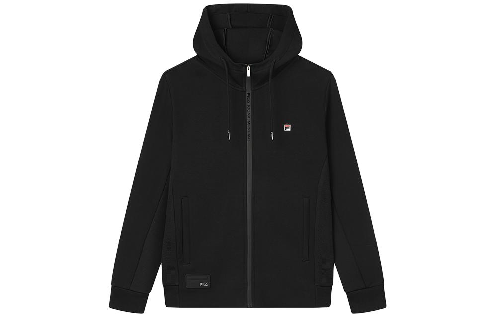 FILA Solid Color Hooded Zip-Up Jacket with Drawstrings - Black F51M348516A-BK