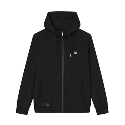 FILA Solid Color Hooded Zip-Up Jacket with Drawstrings - Black F51M348516A-BK