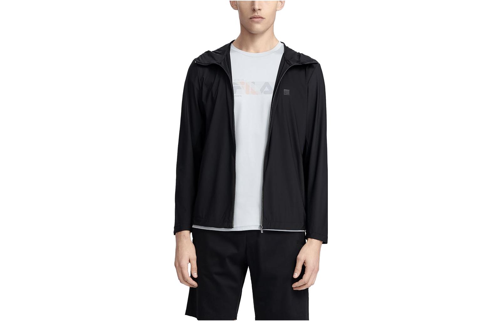 FILA Solid Color Knit Hoodie Jacket F11M327501F-BK