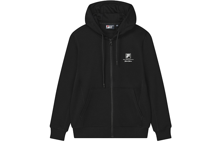 FILA Solid Color Letter Print Casual Knit Hoodie Jacket - Black F11M248504FBK