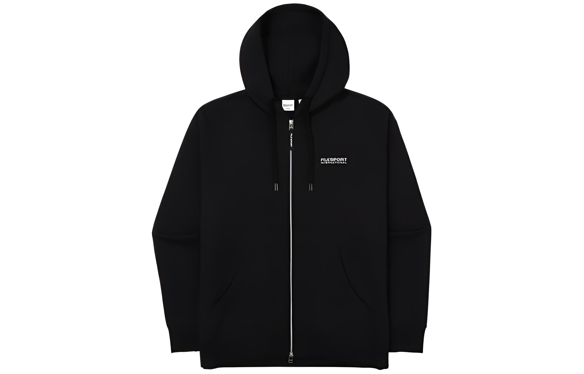 FILA Solid Color Logo Embroidered Casual Zip Hoodie Unisex Black FS2FTE3601X-BLK