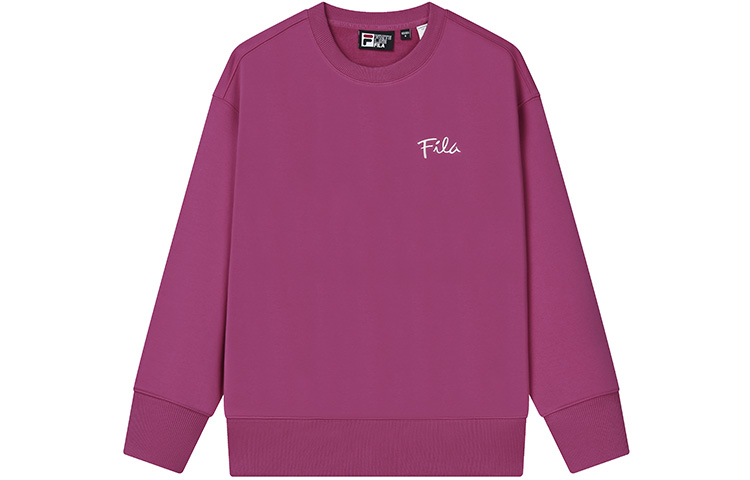 FILA Solid Color Logo Embroidered Crewneck Sweater Unisex Bright Rose Red F11U248201F-RD