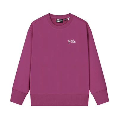 FILA Solid Color Logo Embroidered Crewneck Sweater Unisex Bright Rose Red F11U248201F-RD
