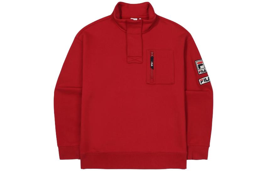 FILA Solid Color Logo Embroidered Pullover Sweatshirt Unisex Red FS2POF1112X-HRD