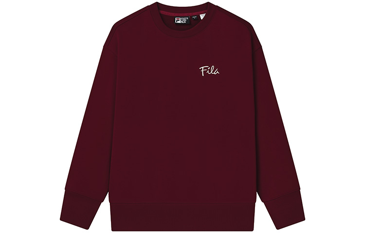 FILA Solid Color Logo Embroidered Sweatshirt Unisex - Deep Red F11U248201F-WI