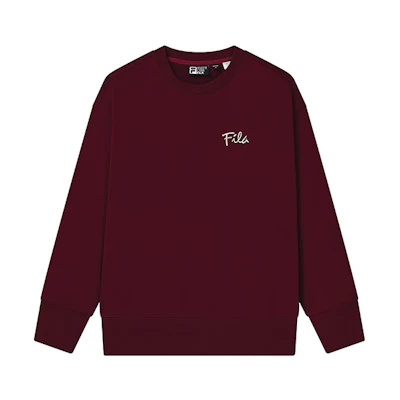 FILA Solid Color Logo Embroidered Sweatshirt Unisex - Deep Red F11U248201F-WI