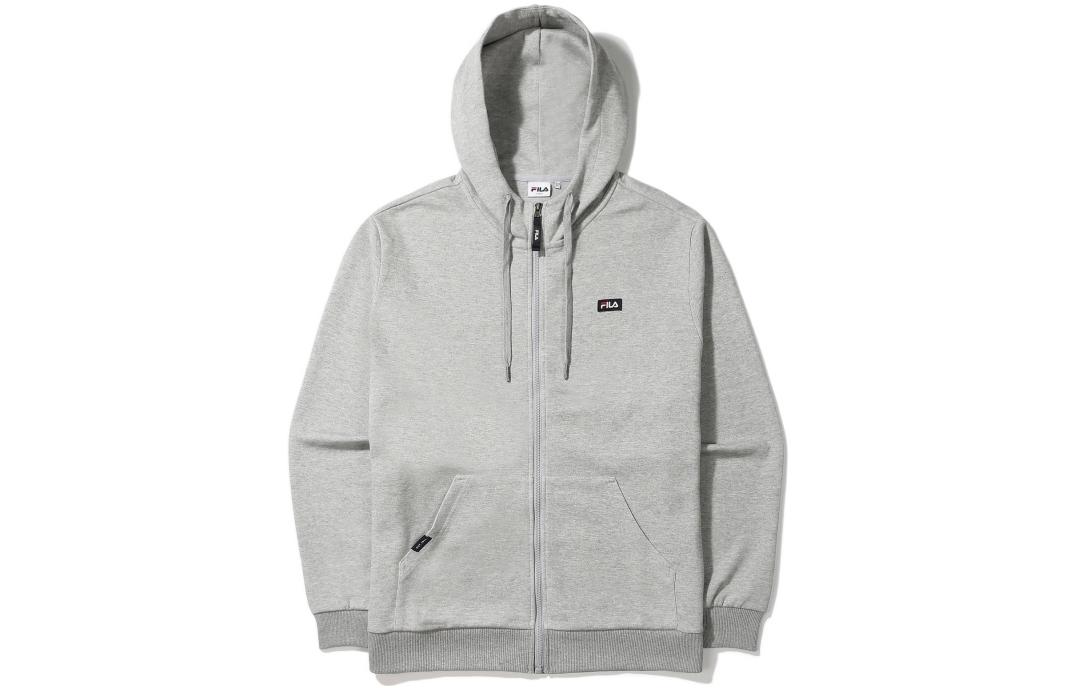 FILA Solid Color Logo Embroidered Zip Hoodie Gray FE2FTE6302X-MLY