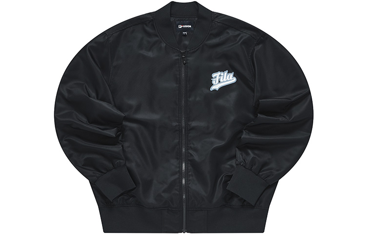 FILA Solid Color Logo Print Baseball Jacket - Deep Black T11M312702F-BK