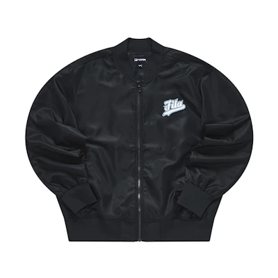 FILA Solid Color Logo Print Baseball Jacket - Deep Black T11M312702F-BK