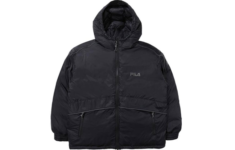 FILA Solid Color Loose Fit Hooded Jacket Black FS2DJD4107X-BLK