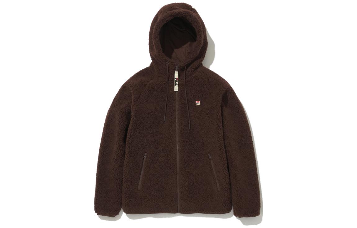 FILA Solid Fleece Hoodie Jacket with Logo Patch in Brown FE2JKC6101X-BRN