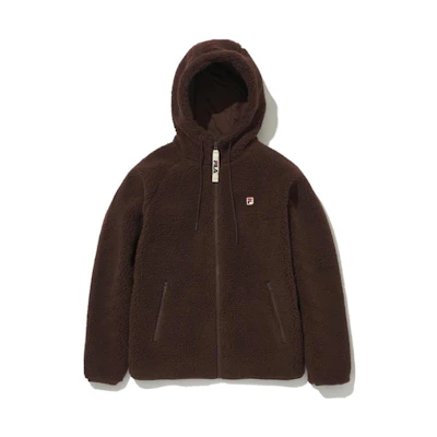 FILA Solid Fleece Hoodie Jacket with Logo Patch in Brown FE2JKC6101X-BRN