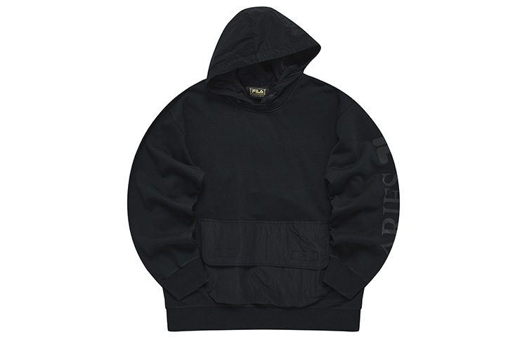 FILA Solid Letter Patch Loose Fit Hoodie Unisex - Deep Black T11U248201F-BK