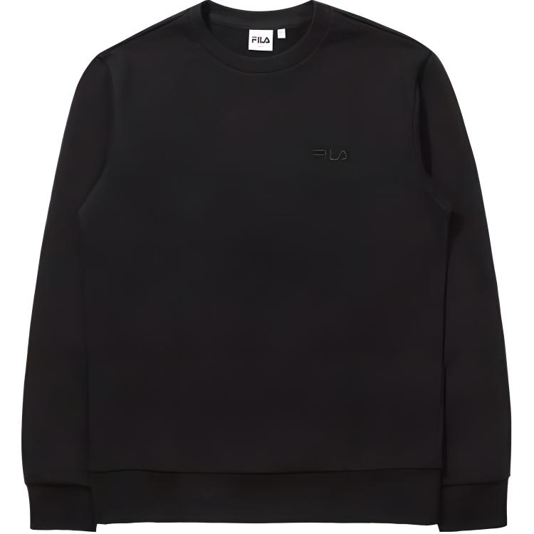 FILA Solid Logo Embroidered Crewneck Sweatshirt Unisex Black FS2POD3103X-BLK