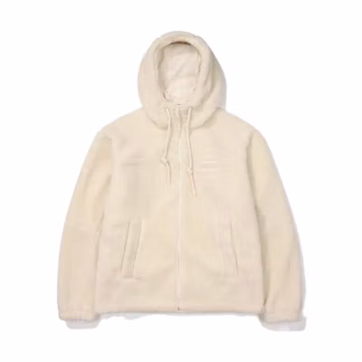 FILA Solid Logo Embroidered Drawstring Zip Hoodie Jacket Unisex Off-White FS2PLF4102X-SAD