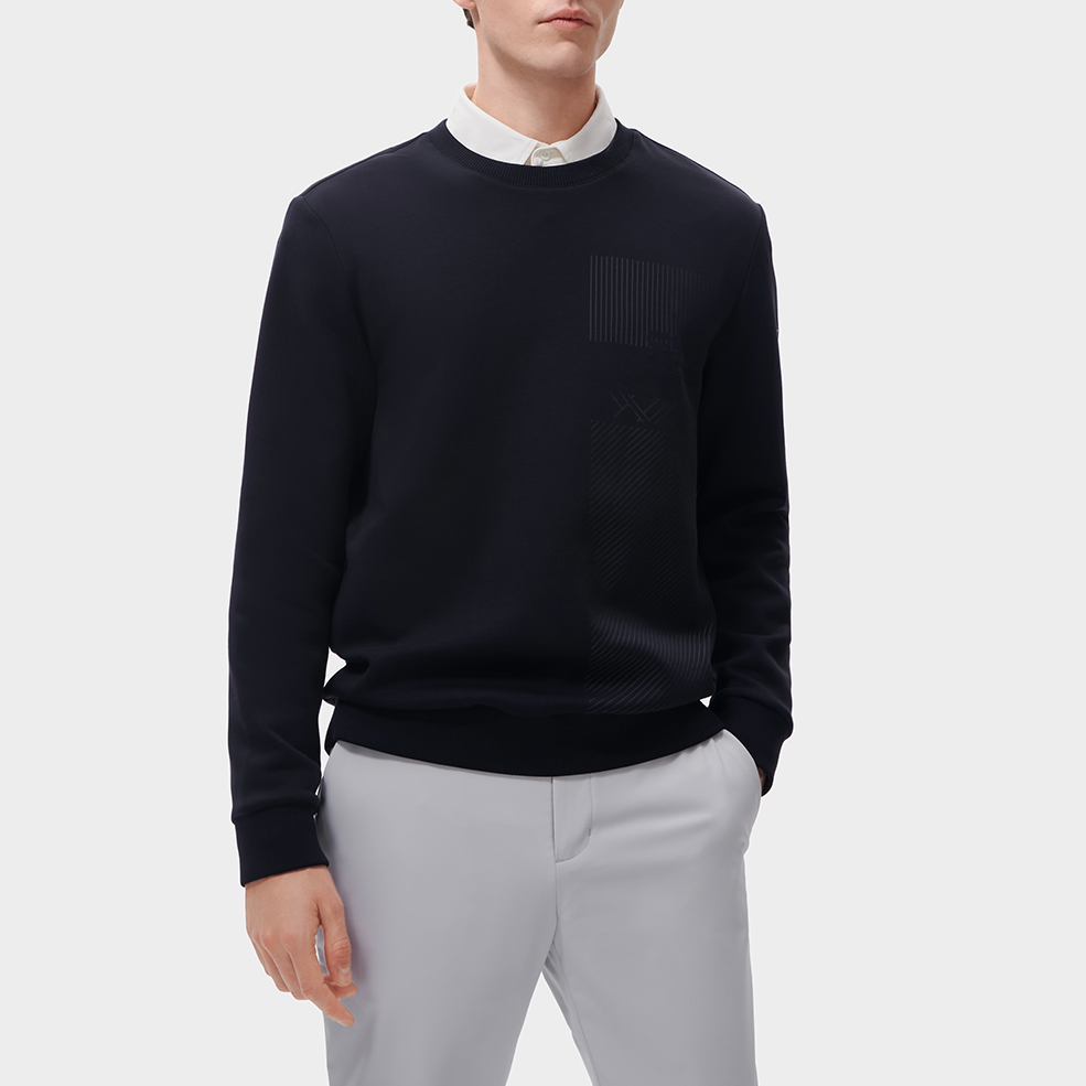 Shop FILA 經典Logo刺繡針織套頭衫 運動衛衣 傳奇藍 F11M311210F-NV