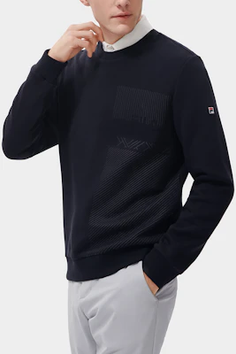 FILA 經典Logo刺繡針織套頭衫 運動衛衣 傳奇藍 F11M311210F-NV Details for FILA 經典Logo刺繡針織套頭衫 運動衛衣 傳奇藍 F11M311210F-NV