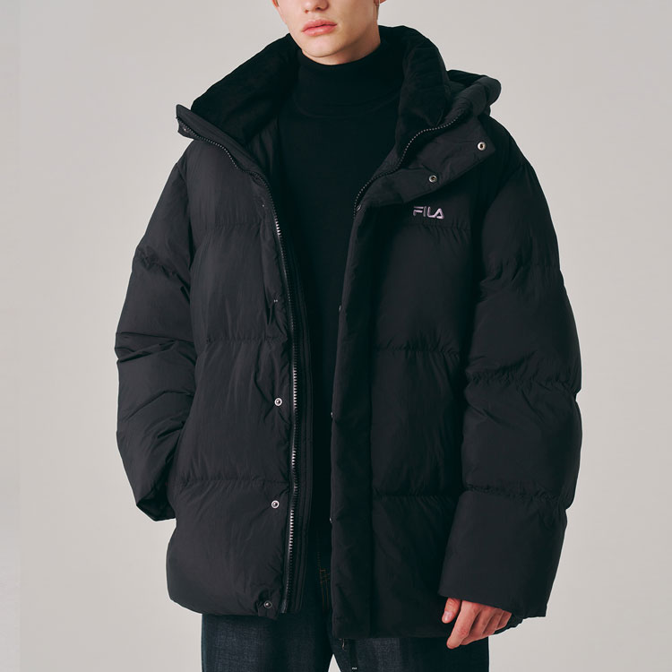 Cheap FILA Hoodie Jaket Unisex Hitam Logo Bordir Ritsleting Solid FS2DJE4107X-BLK