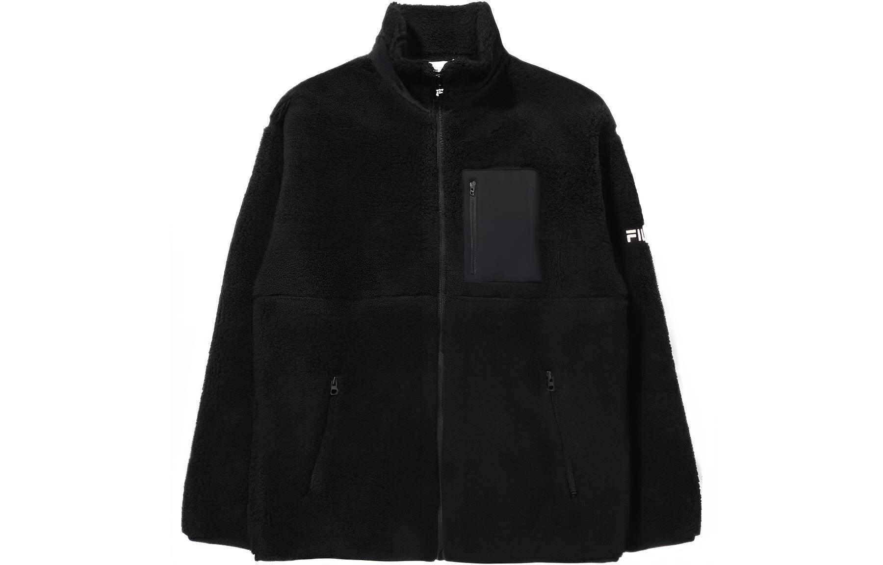 FILA Solid Logo Patch Zip-Up Jacket Unisex Black FE2JKD6103X-BLK