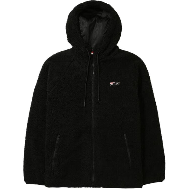 FILA Solid Logo Patch Zipper Hoodie Jacket Unisex Black FE2JKE6104X-BLK