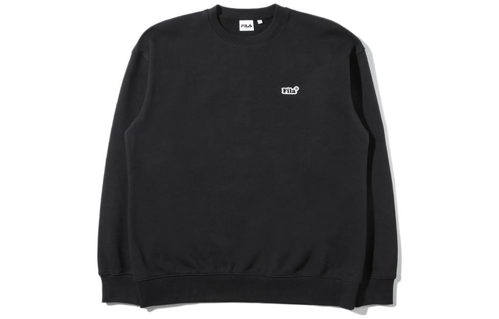 FILA Solid Logo Print Crewneck Long Sleeve Sweatshirt Unisex Black FE2POD5103X-BLK