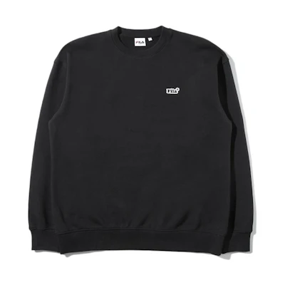 FILA Solid Logo Print Crewneck Long Sleeve Sweatshirt Unisex Black FE2POD5103X-BLK