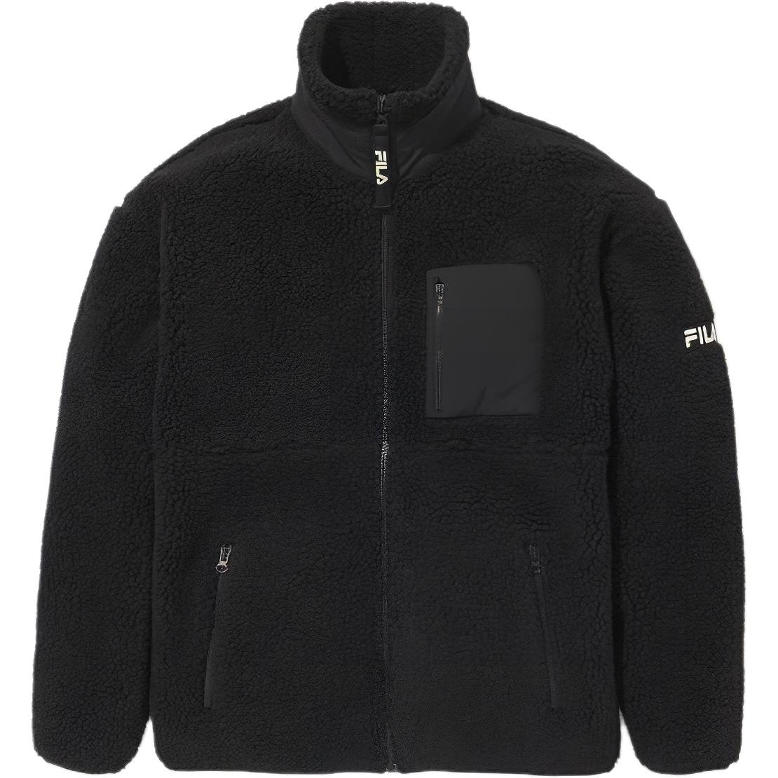 FILA Solid Logo Print Zip-Up Jacket Unisex Black Long Sleeve FE2JKC6102X-BLK