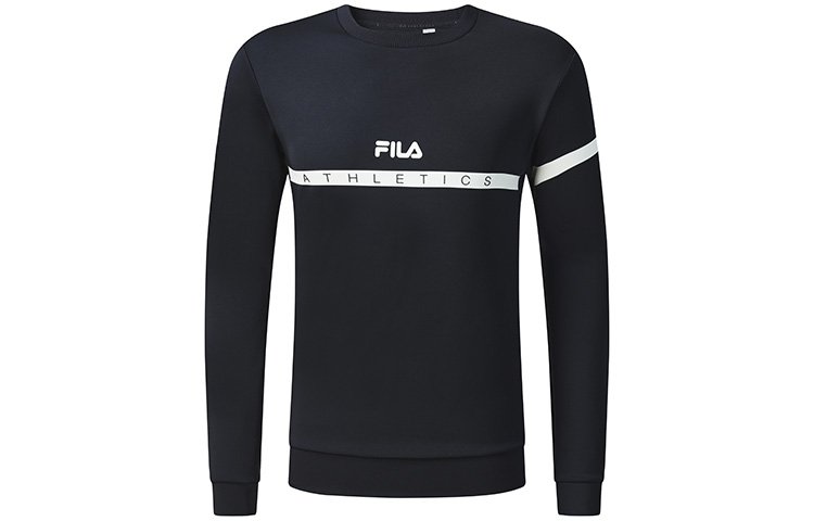FILA Solid Logo Striped Knit Pullover Sweatshirt Navy Blue () A11M241217F-NV