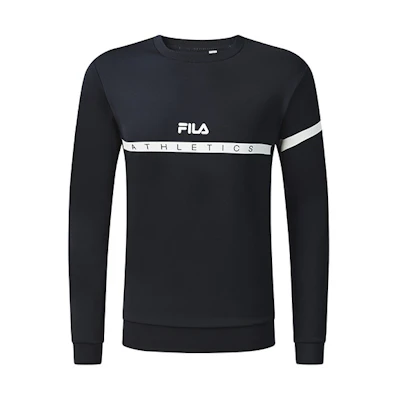 FILA Solid Logo Striped Knit Pullover Sweatshirt Navy Blue () A11M241217F-NV