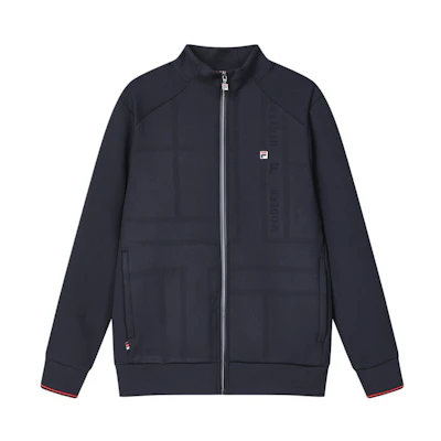 FILA Solid Navy Knitted Long-Sleeve Casual Jacket with Stand Collar F11M411503A-NV