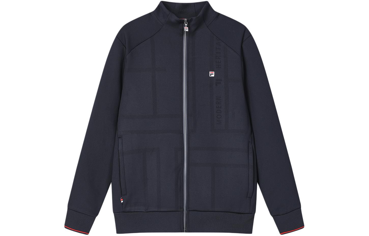 FILA Solid Navy Knitted Long-Sleeve Casual Jacket with Stand Collar F11M411503A-NV 圖 2