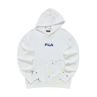 FILA Splatter Graffiti Loose Knit Pullover Hoodie Men’s Standard White T11M235204FWT