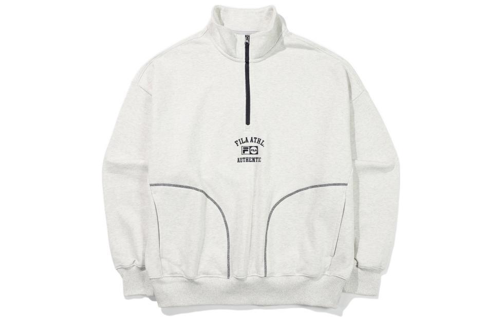 FILA SS22 Logo Embroidered Half-Zip Pullover Sweatshirt Unisex Light Grey FS2POE3111X-SGE