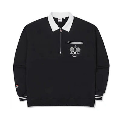 FILA SS23 Half-Zip Pattern Pullover Sweatshirt Unisex Navy Blue FS2POE3302X-INA
