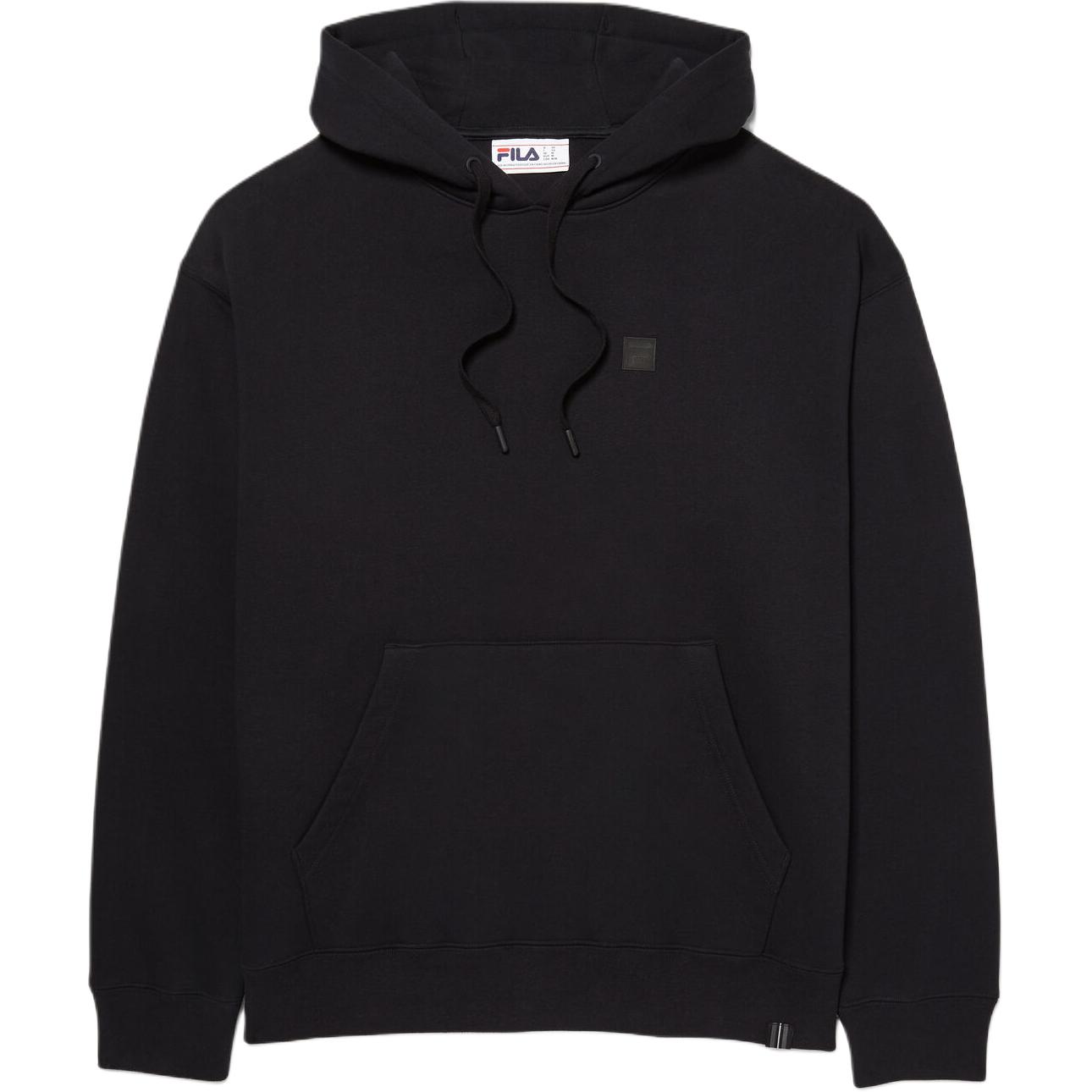 FILA SS24 Apex Unisex Black Hoodie - Solid Color Casual Long-Sleeve Top LU41E626-001