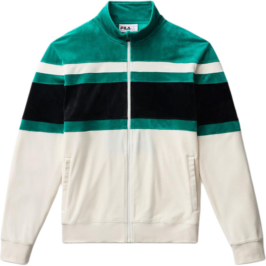 FILA SS24 Apex Velour Long-Sleeve Zip Jacket - White/Green/Black LM431147-377