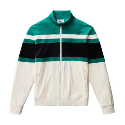 FILA SS24 Apex Velour Long-Sleeve Zip Jacket - White/Green/Black LM431147-377